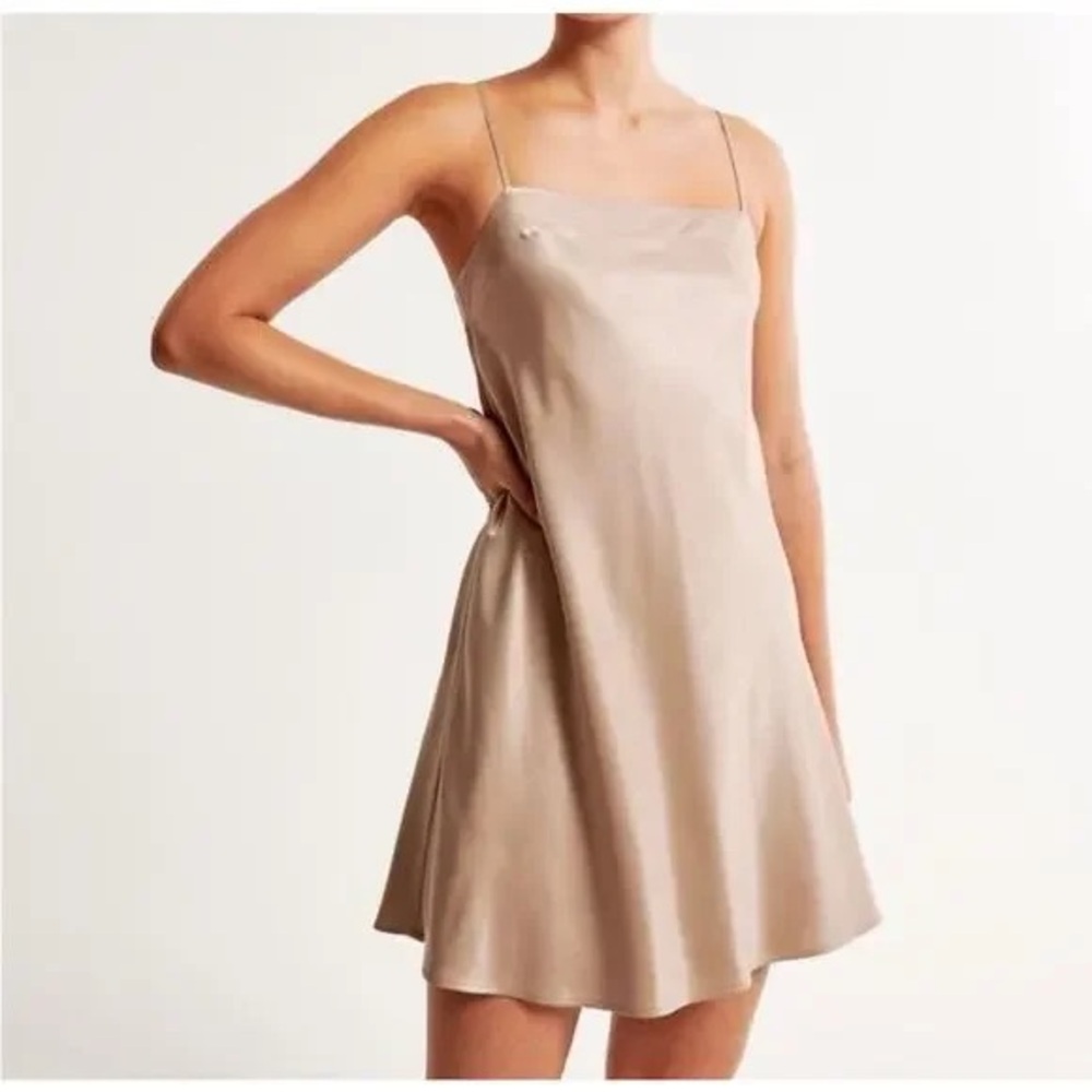 NWT A&F: Women's 90s Satin Slip Mini Dress in Light Brown XXSP